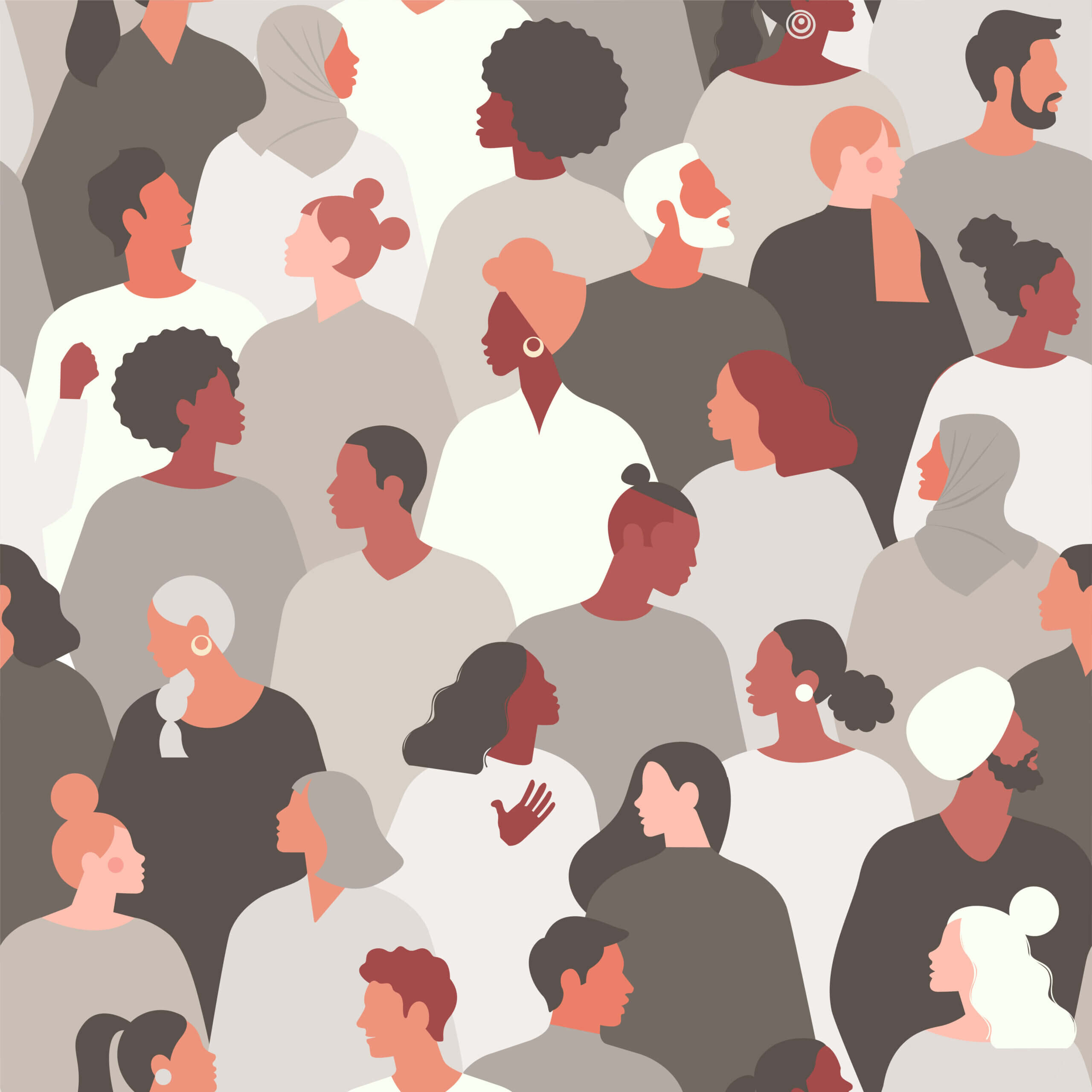 Concept on the theme of racism. Stop racism. The image of protesting people, equality. protest. Vector stock illustration. Flat style. Seamless pattern.